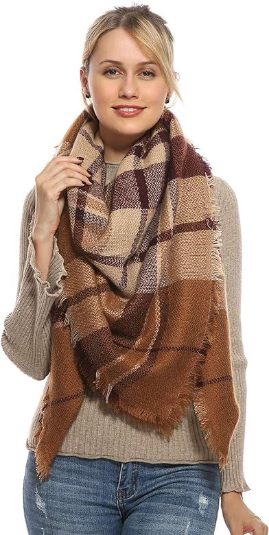 Stylish Women Plaid Blanket Warm Scarf | Amazon (US)