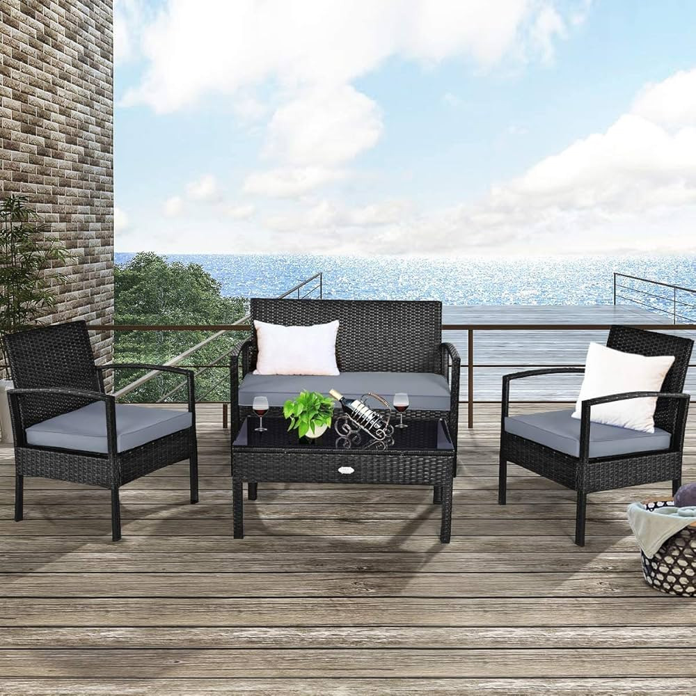 ARLIME 4 Piece Outdoor Patio Furniture Set, All-Weather Rattan Sectional Sofa W/Removable & Washa... | Amazon (US)