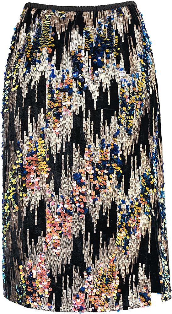 Women’s Sequin Velvet Skirt Elastic High Waist Sparkle Split Hem Night Out Party Maxi Skirt | Amazon (US)