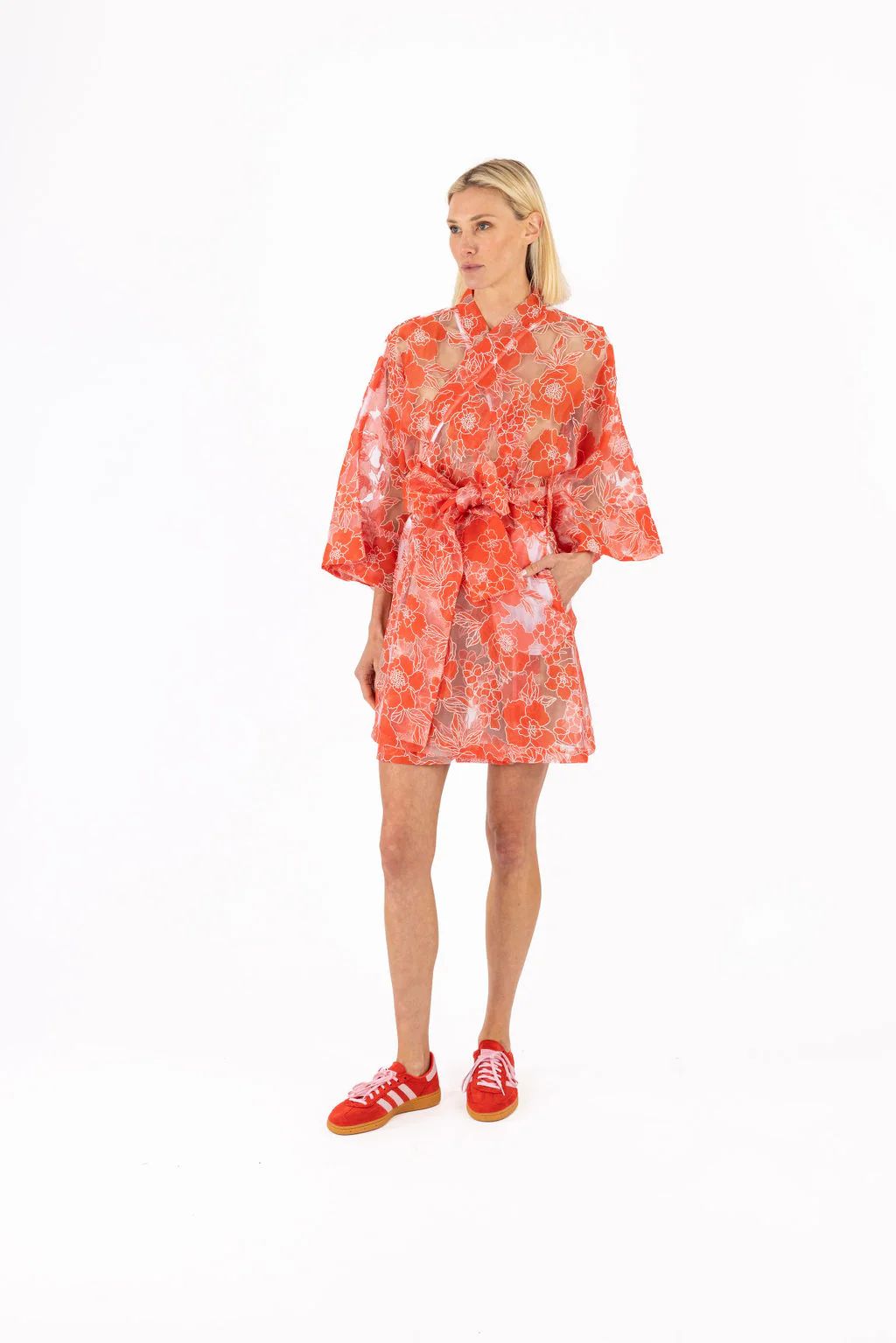 red floral organza mini wrap dress | La Vie Style House