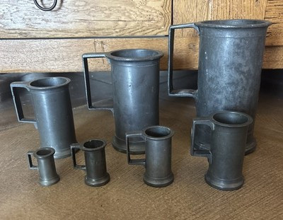 7 Antique Vintage French Pewter Graduated Measuring Tankards Various Makers | eBay US