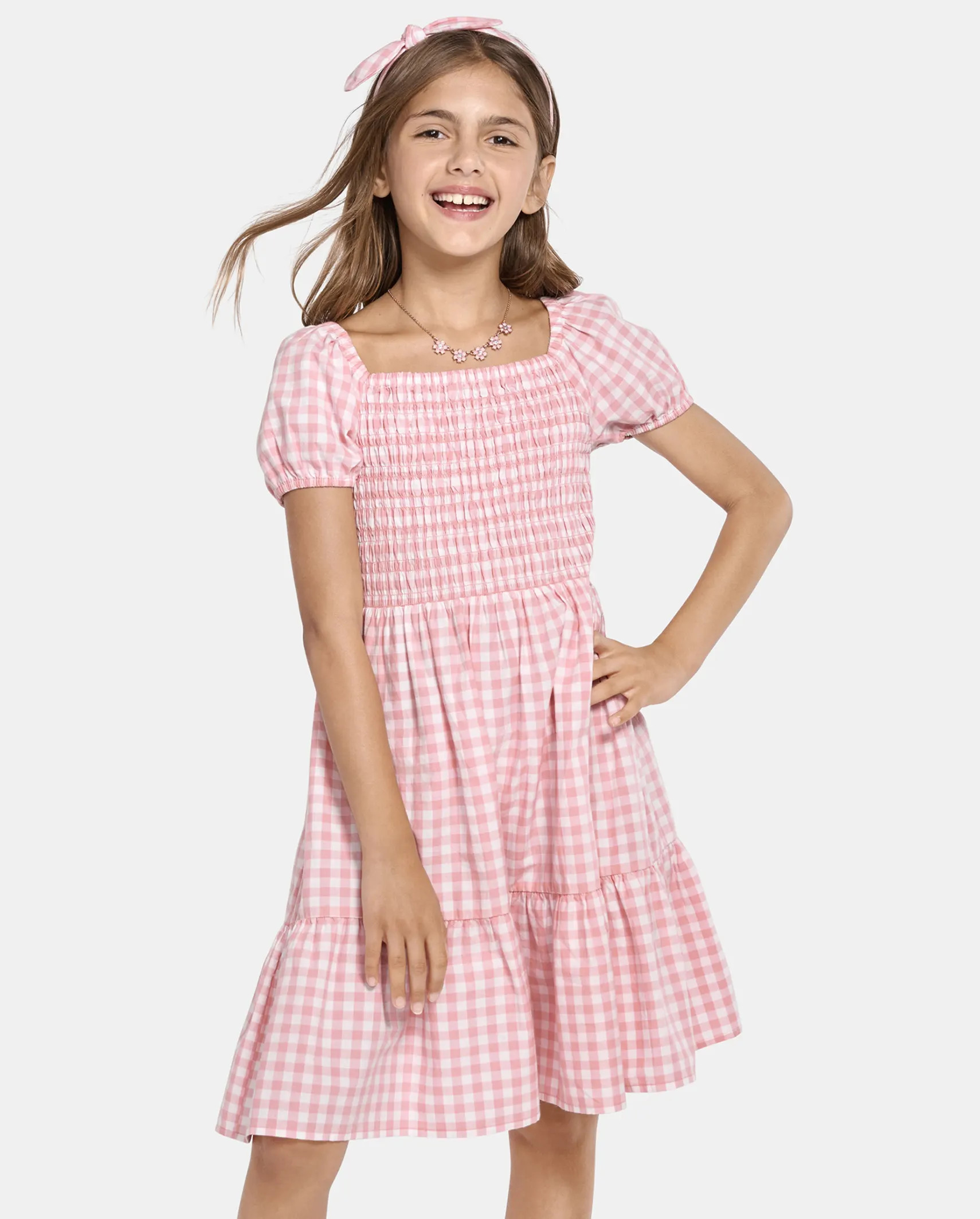 Womens Mommy And Me Short Puff Sleeve Gingham Poplin Woven Tiered Dress | The Children's Place  -... | The Children's Place