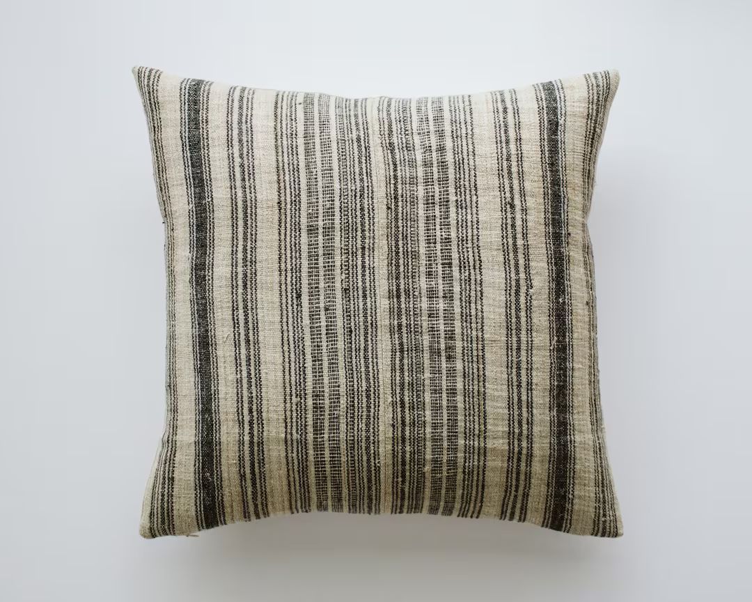 Grey Striped Hmong Pillow Cover, Hemp Linen Pillow, Homespun Linen Stripe Throw Pillow 20x20, Min... | Etsy (US)