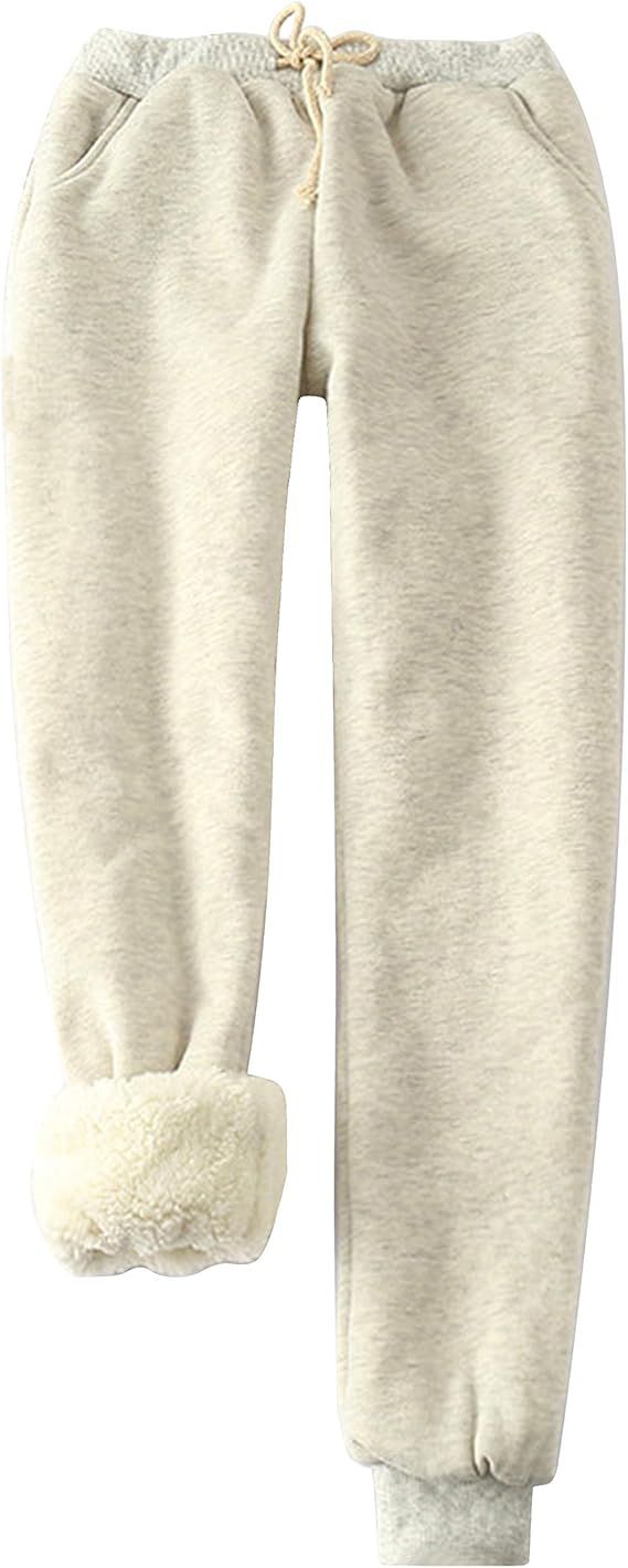 Yeokou Women's Warm Sherpa Lined Athletic Sweatpants Joggers Fleece Pants | Amazon (US)