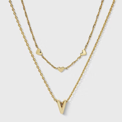 14K Gold Dipped Layered Valentines Hearts "V" Initial Extender - A New Day™ Gold | Target