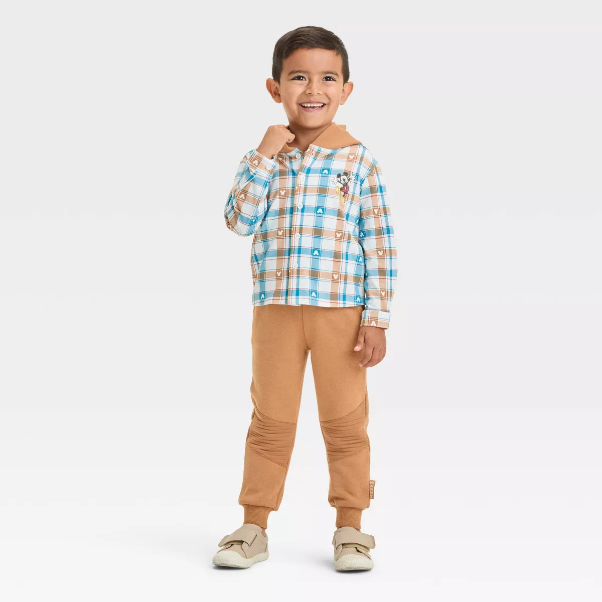 Toddler Boys' Disney Mickey Mouse & Friends 2pc Hoodie Button-Down Top and Bottom Set - Beige | Target