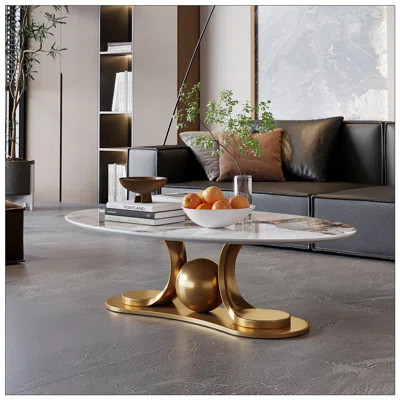 Durable Gold Metal Coffee Table with Stainless Steel Pedestal and Faux Marble Top, Perfect for Modern and Elegant Living Spaces. | Wayfair North America