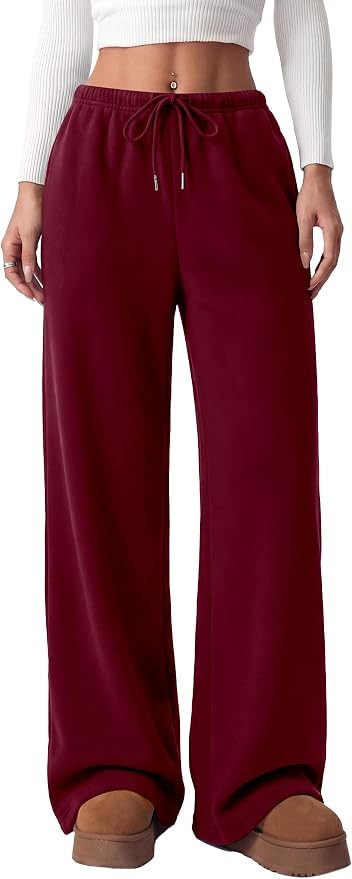 PRETTYGARDEN Womens Wide Leg Sweatpants Fleece Lounge Pants | Elastic Drawstring Waist,Baggy Jogg... | Amazon (US)
