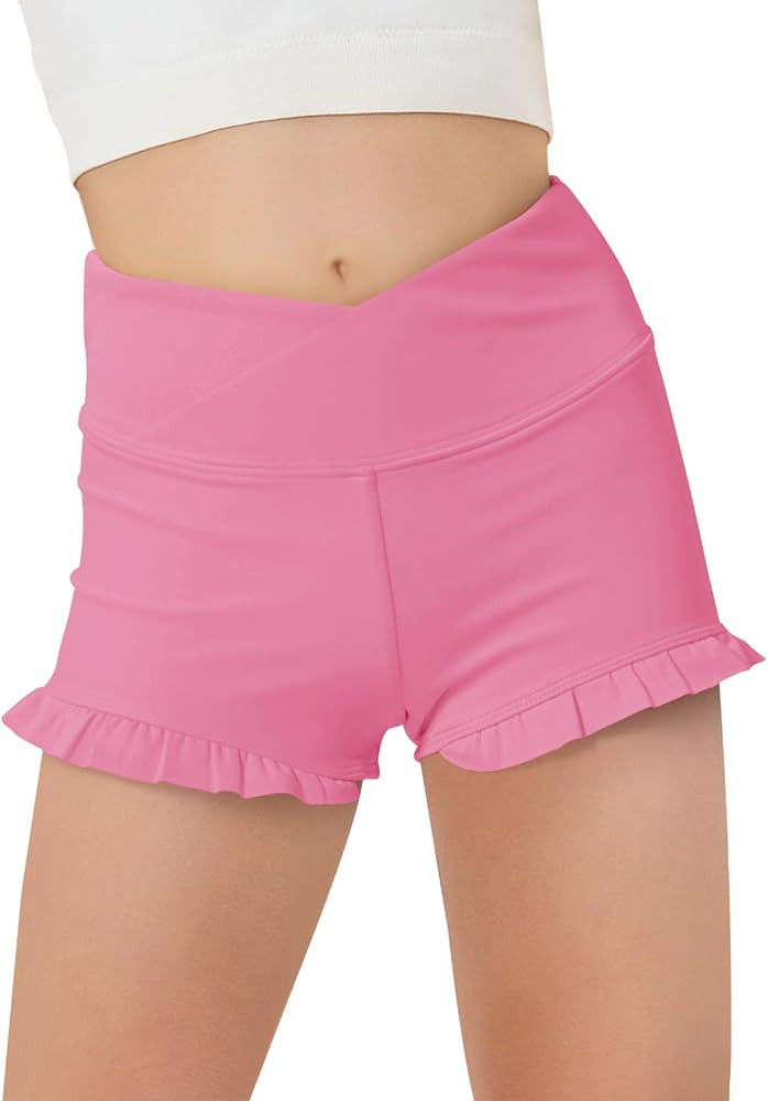 Haloumoning Girls Athletic Ruffle Shorts V Crossover High Waisted Yoga Dance Shorts Comfy Gymnast... | Amazon (US)