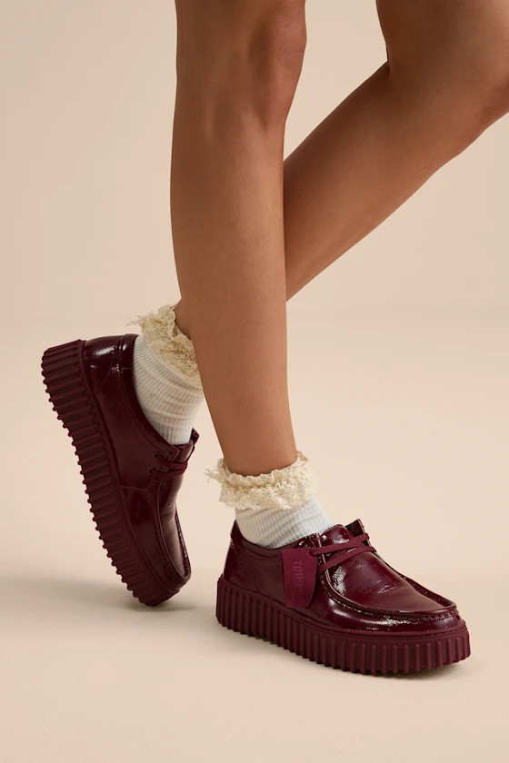 Torhill Bee Burgundy Patent Leather Flatform Lace-Up Loafers | Lulus