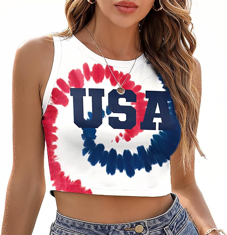 color cosplayer American USA Flag Crop Tank Tops for Women T Shirt Patriotic 4th of July Vest Top... | Amazon (US)