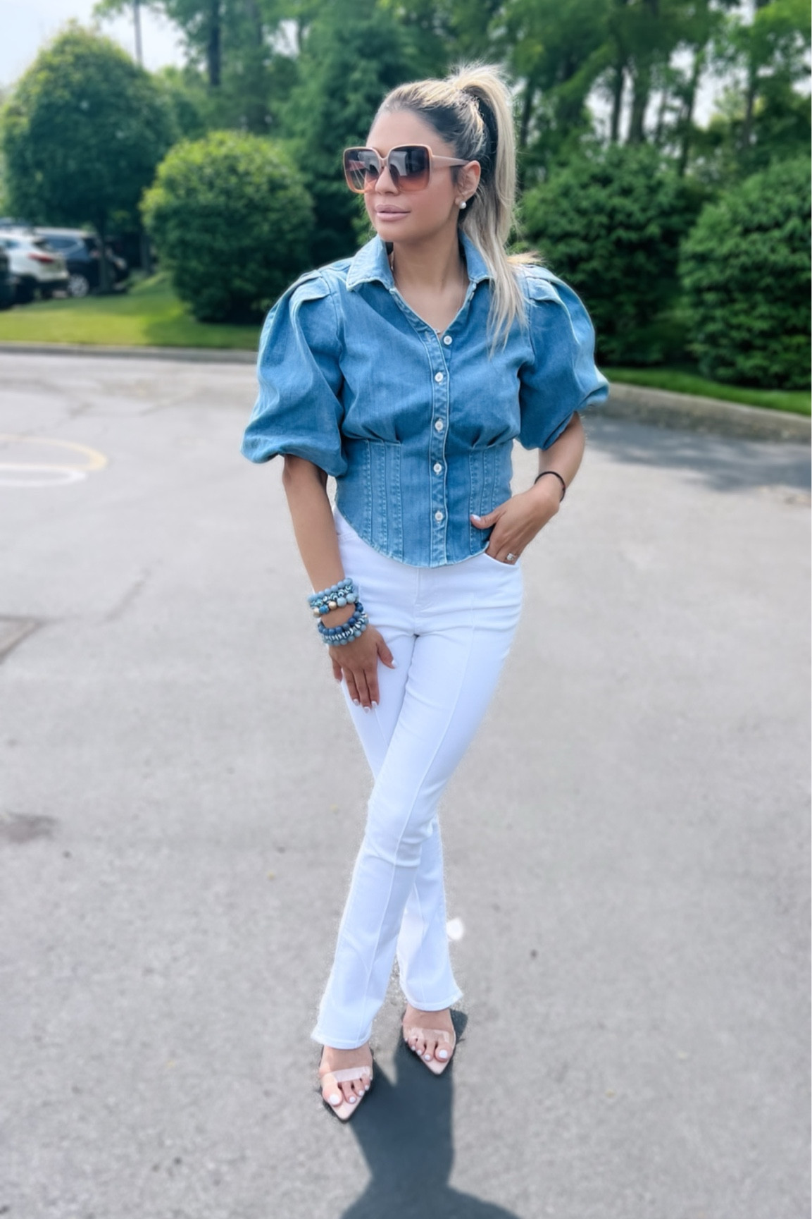 Denim Puff Sleeve Corset Button Up … curated on LTK