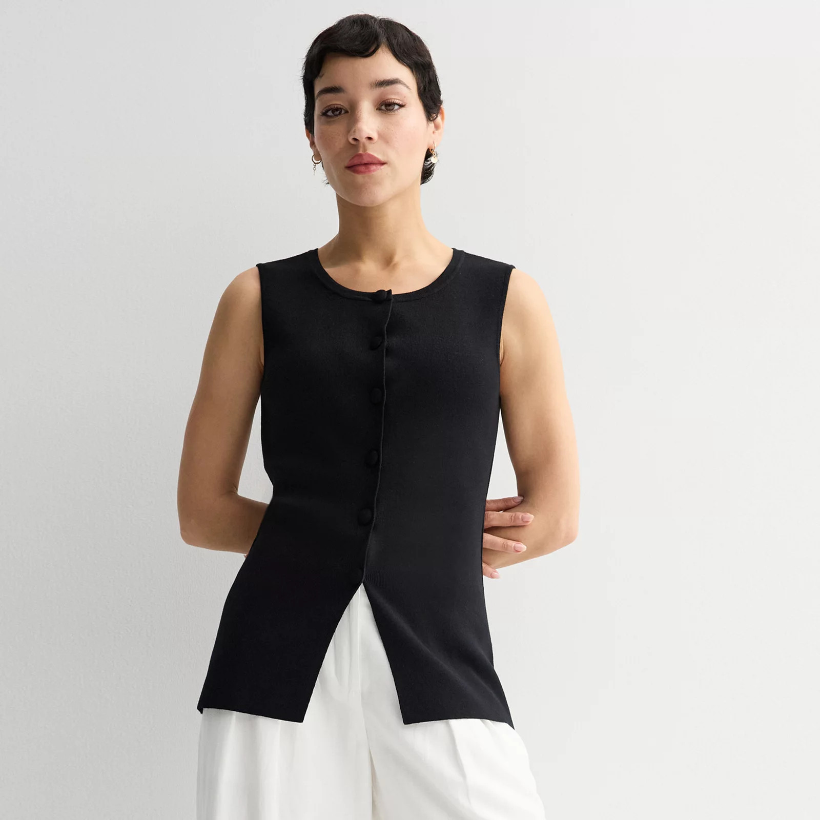 Petite Nine West Crew Neck Sweater Vest, Women's, Size: XXL Petite, Mineral Black | Kohl's