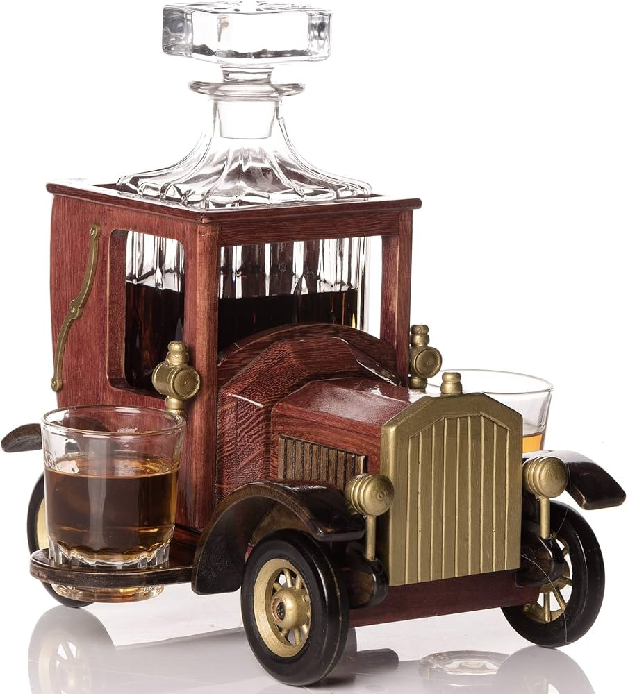 Whiskey Decanter Set with Glasses and Old Fashioned Vintage Car Stand - Bourbon Decanter Set with Gl | Amazon (US)