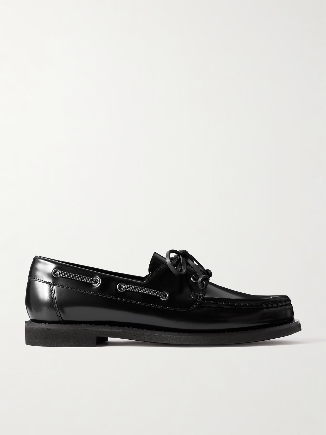 Brunello Cucinelli - Embellished Polished-leather Boat Shoes - Black | NET-A-PORTER (US)