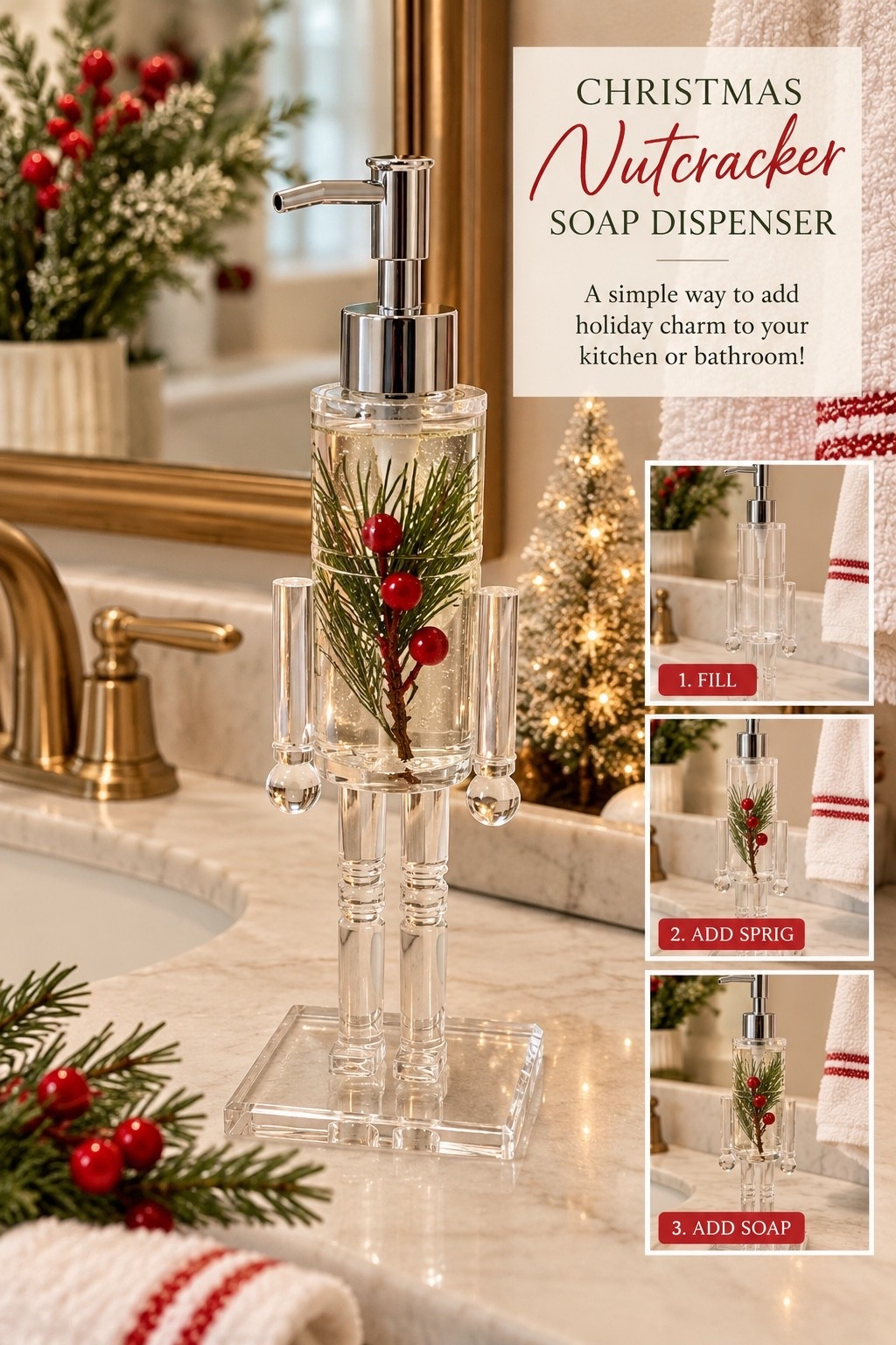 🎄 The cutest little Christmas touch for the bathroom!

This clear nutcracker soap dispenser is such a fun holiday find. Add a little pine-and-berry sprig inside, fill it with your favorite hand soap, and you have instant Christmas charm. ❤️🌲

It comes as a set of 2, so you can use one in the bathroom and one in the kitchen!

✨ Amazon find
✨ Linked in my LTK
✨ Follow @over60styleandlife for more holiday finds!

#LTKHoliday #LTKHome #AmazonFinds #ChristmasDecor #HolidayHome

Affiliate link | I may earn a commission from qualifying purchases at no additional cost to you.

#LTKSeasonal #LTKSaleAlert