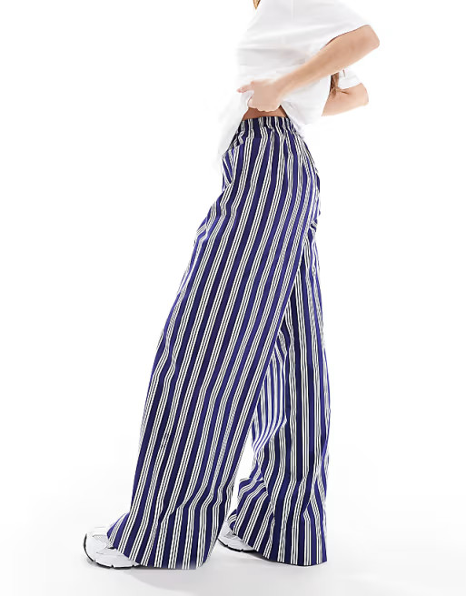 ASOS DESIGN poplin wide leg boxer trouser in navy stripe | ASOS (Global)