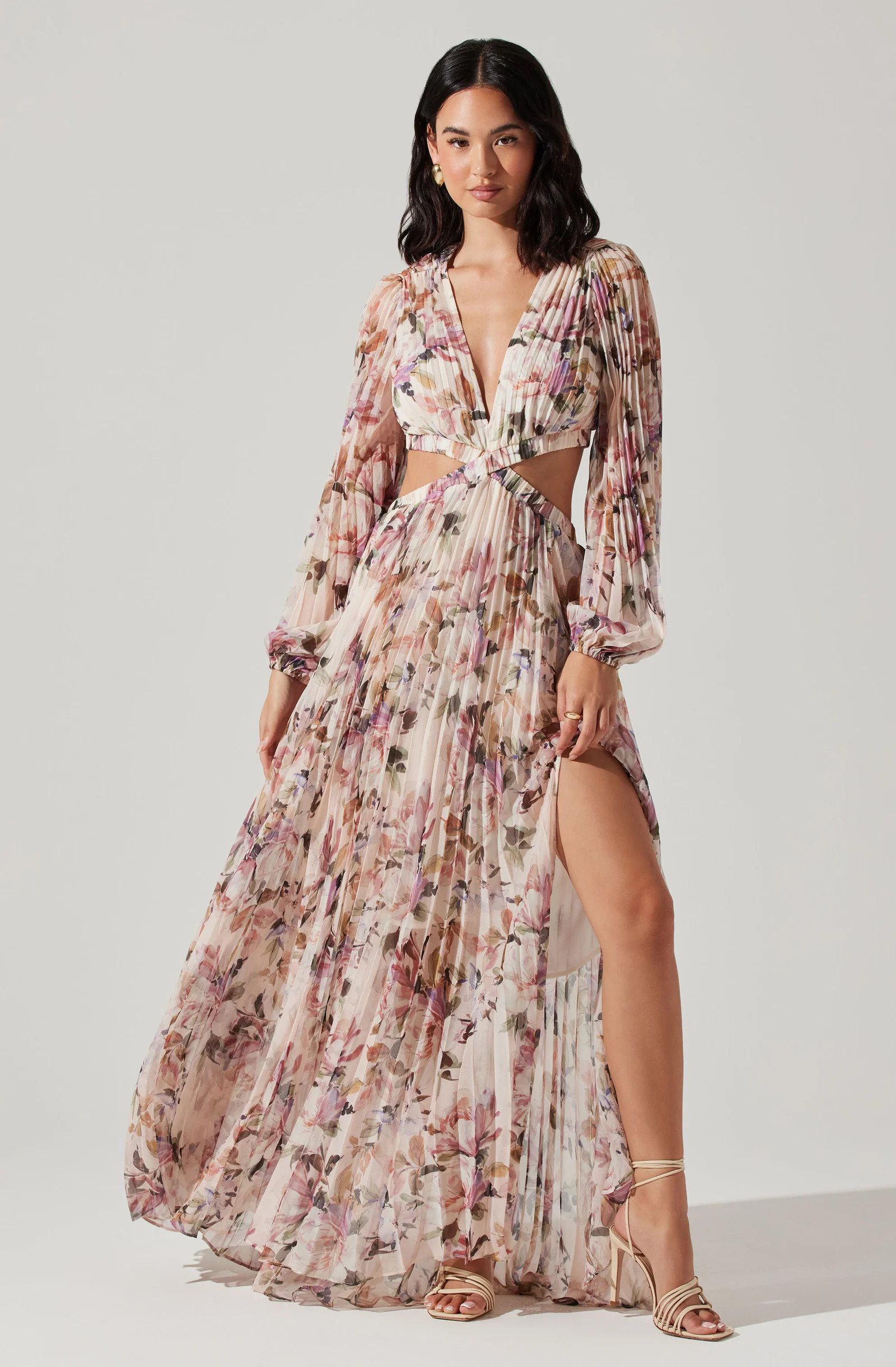 Revery Floral Long Sleeve Maxi Dress - Cream pink floral / S | ASTR The Label (US)