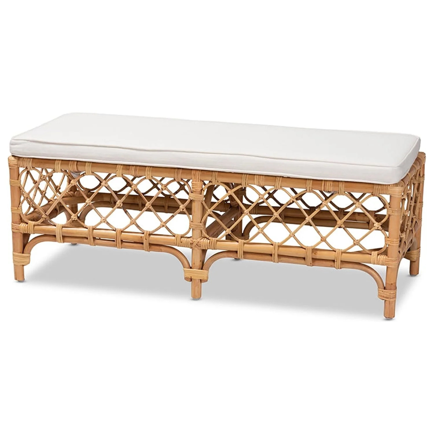HomeStock Bohemian White Fabric Upholstered And Natural Brown Gothic Grandeur Bench with 2 Seatin... | Walmart (US)
