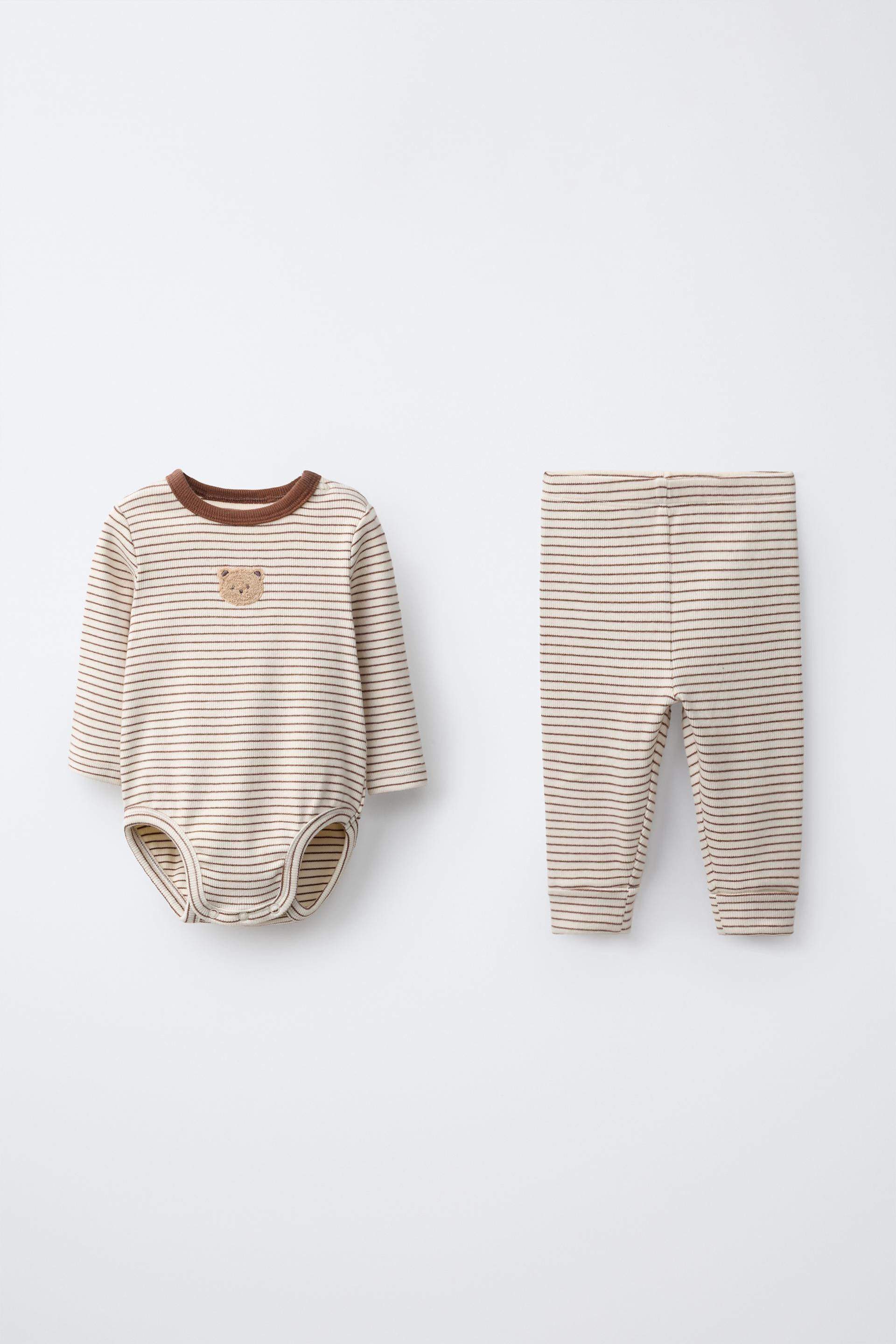 Zara - Striped Embroidered Bodysuit And Legging Set - Light Green - 3-6 Months (26,8 Inches) - Kids | Zara US