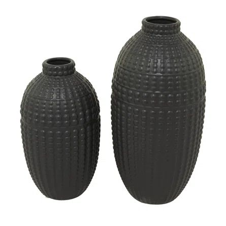 Dakota Fields 2 Piece Tympanick Black Stoneware Table Vase Set | Wayfair | Wayfair North America