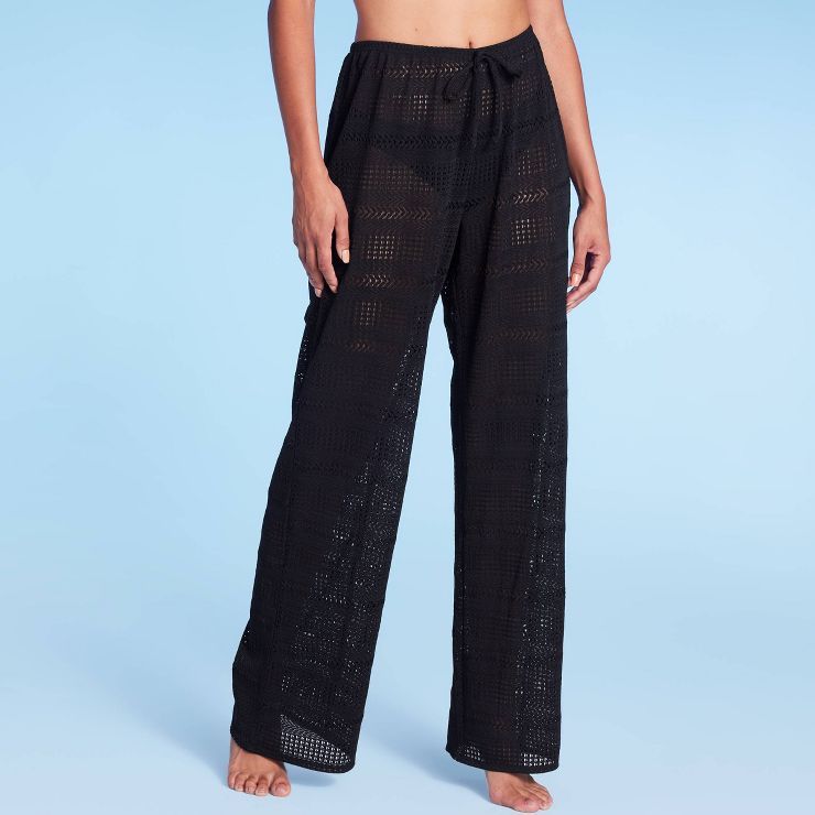 Women's Mid-Waist Crochet Cover Up Pants - Shade & Shore™ Black | Target