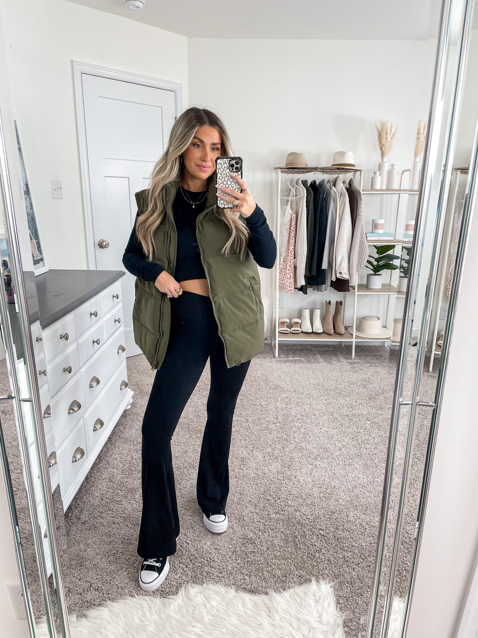 Ten ways to style this green puffer vest from Amazon 🫶🏼 look 5/10 
+ puffer vest: small
+ top: xs 
+ leggings: xs short 
+ converse platforms: size down 1/2 size 

#LTKSeasonal #LTKfindsunder50 #LTKfindsunder100