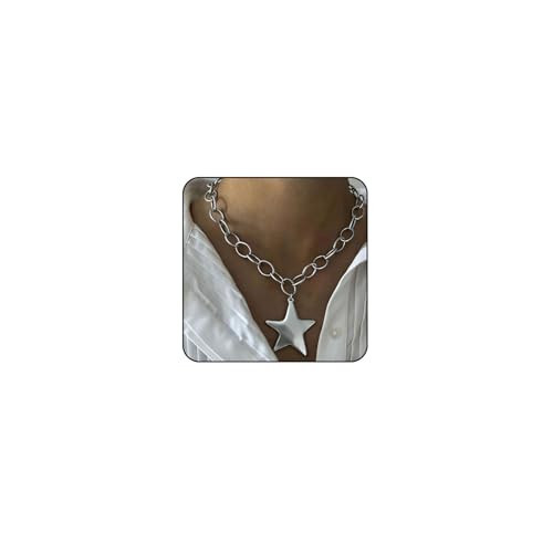 cotwdi Chunky Silver Star Necklace Big Silver Statement Necklace for Women Big Star Chunky Necklaces Large Thick Paperclip OT Toggle Necklace Stocking Stuffers Christmas Jewelry (3 - S) | Amazon (US)