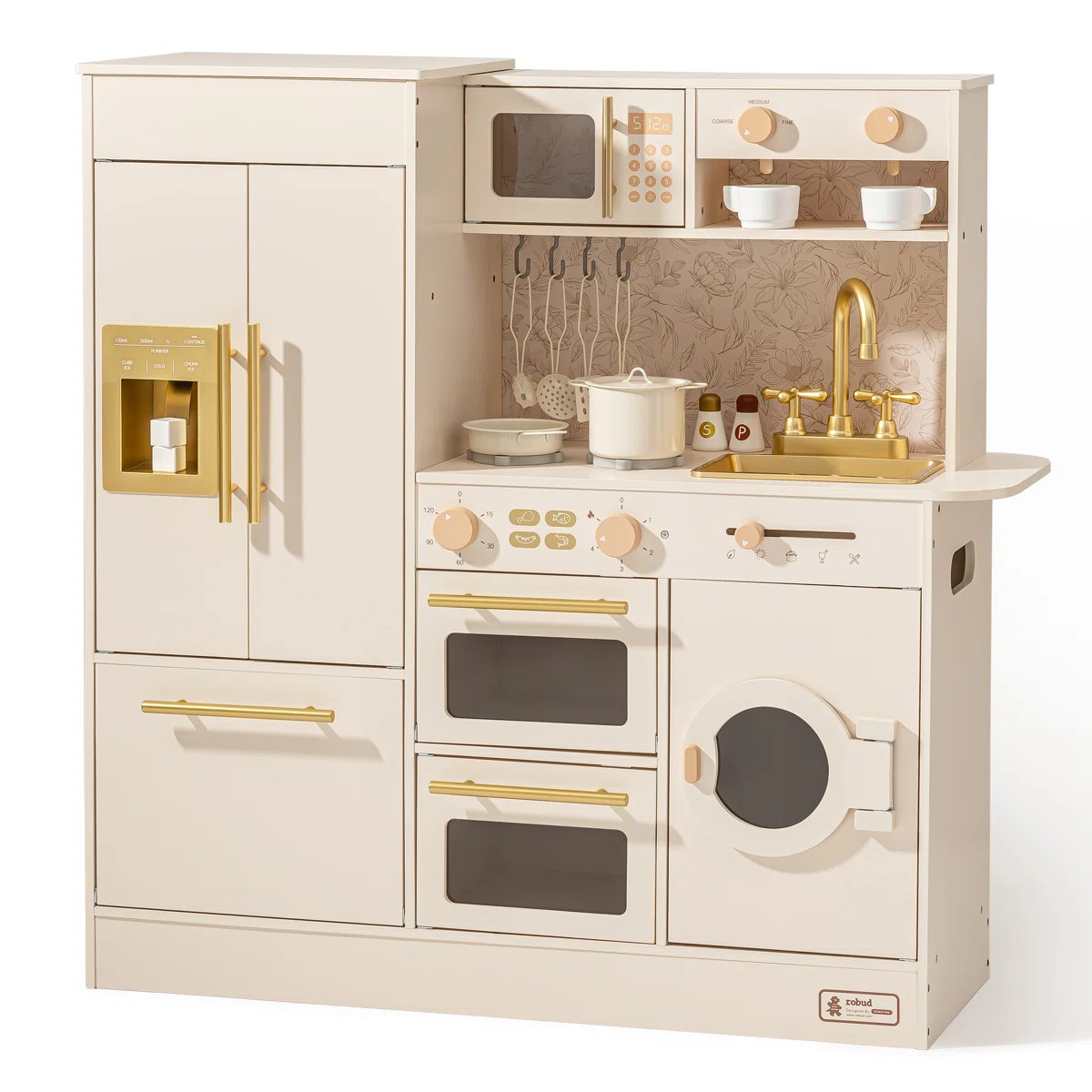 Large Preschool Kitchen Playset, Large Wooden Play Kitchen With Oven, Refrigerator, Washing Machi... | Wayfair North America