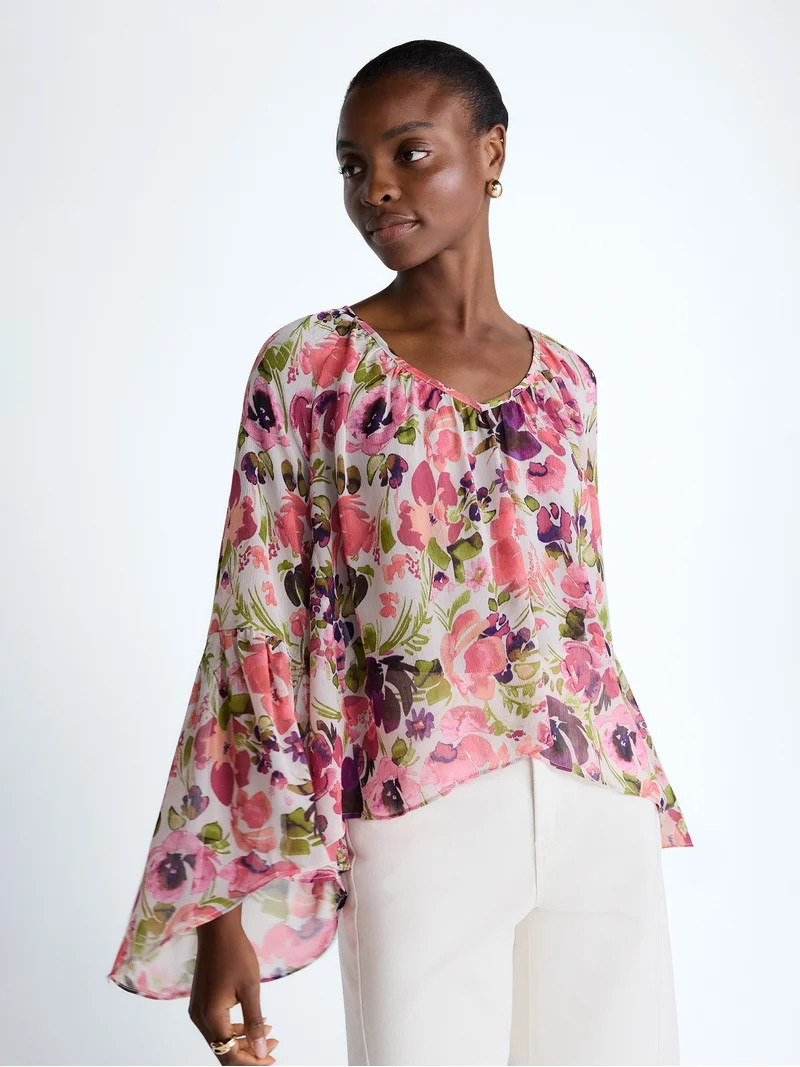 Scoop Women's and Women's Plus Flowy Asymmetrical Sheer Top, Sizes XS-4X | Walmart (US)