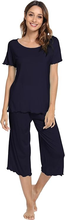 WiWi Bamboo Viscose Pajamas for Women Soft Capri Pants Pajama Sets Plus Size Sleepwear Pjs Lounge... | Amazon (US)