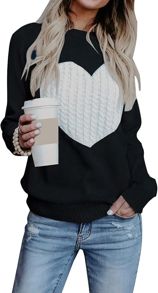 shermie Women's Pullover Sweaters Long Sleeve Crewneck Cute Heart Knitted Casual Sweater | Amazon (US)
