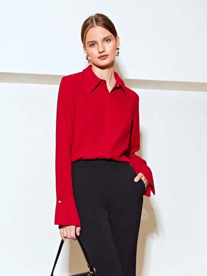 MOTF PREMIUM Camisa Ajuste reto Manga Babado | SHEIN