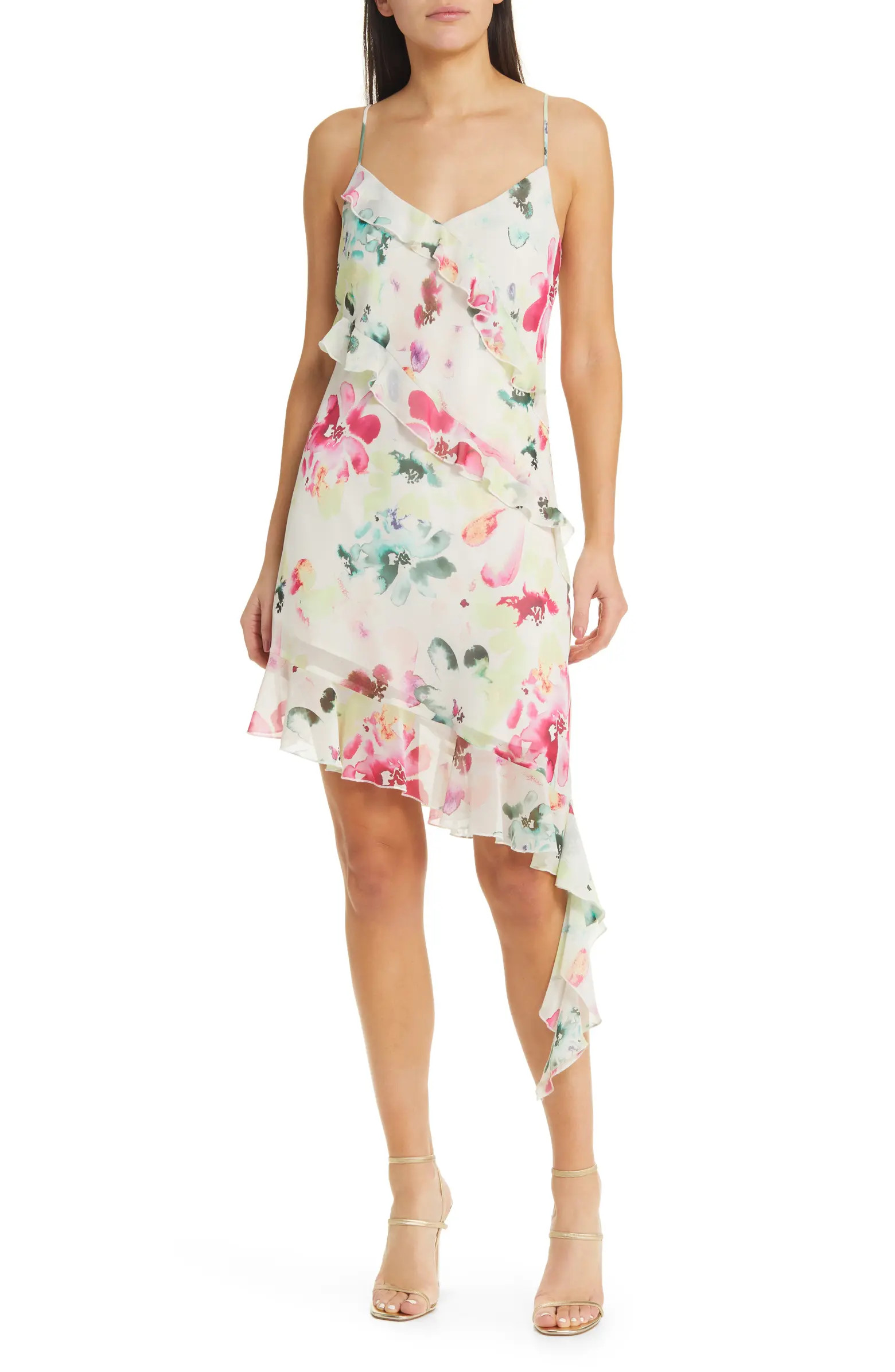 Carmenita Floral Asymmetric Chiffon Dress | Nordstrom