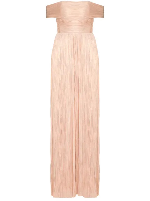Theia off-shoulder silk-tulle pleated gown | Farfetch (US)