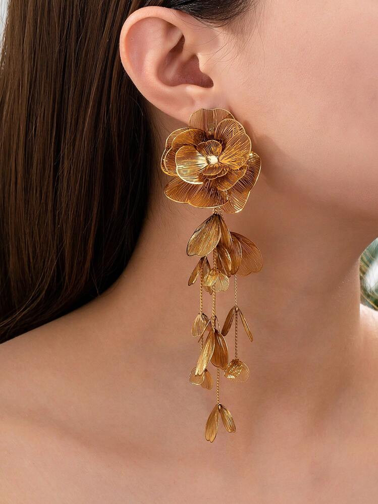 1pair Fashionable Petal Design Long Drop Earrings, Unique Exaggerated Style Elegant Earrings For ... | SHEIN