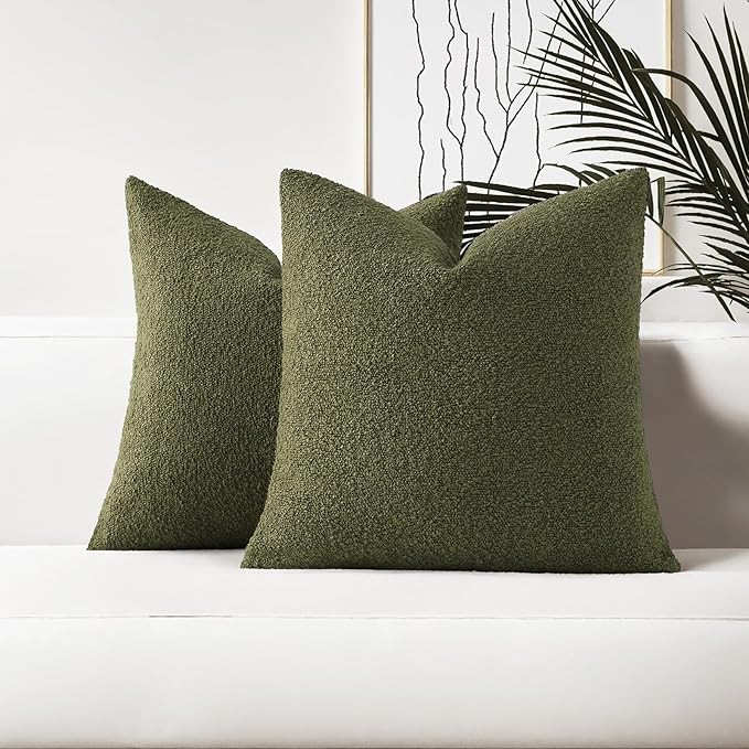 HAUSSY Set of 2 20x20 Decorative Throw Pillow Covers, Soft Cozy Textured Boucle Couch Cases, Home... | Amazon (US)