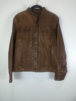 Vintage GAP Brown Leather Cafe Racer Biker Jacket Large Womens Double Pocket Y2k  | eBay | eBay US