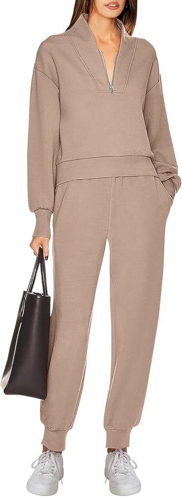 ANRABESS Women's 2 Piece Outfits Sweatsuit Half Zip Sweatshirt Jogger Sweatpant Trendy 2024 Fall ... | Amazon (US)