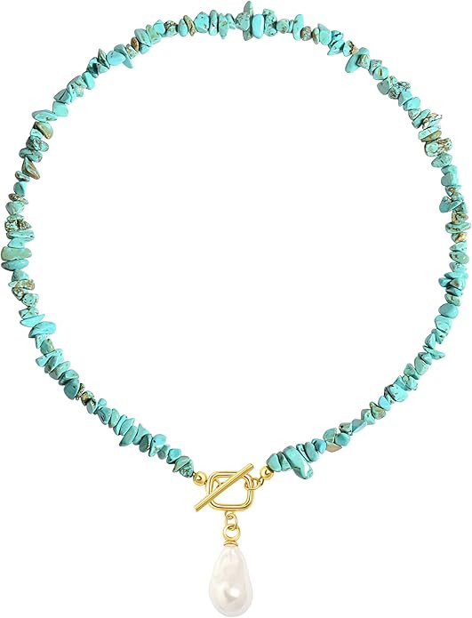 18k Gold Chain Link Necklace for Women, Baroque Pearl/Compass Pendant Necklace | Amazon (US)