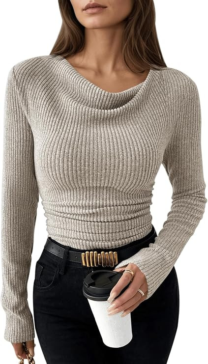 Pink Queen Long Sleeve Shirts for Women Cowl Neck Ruched Going Out Tops | Amazon (US)