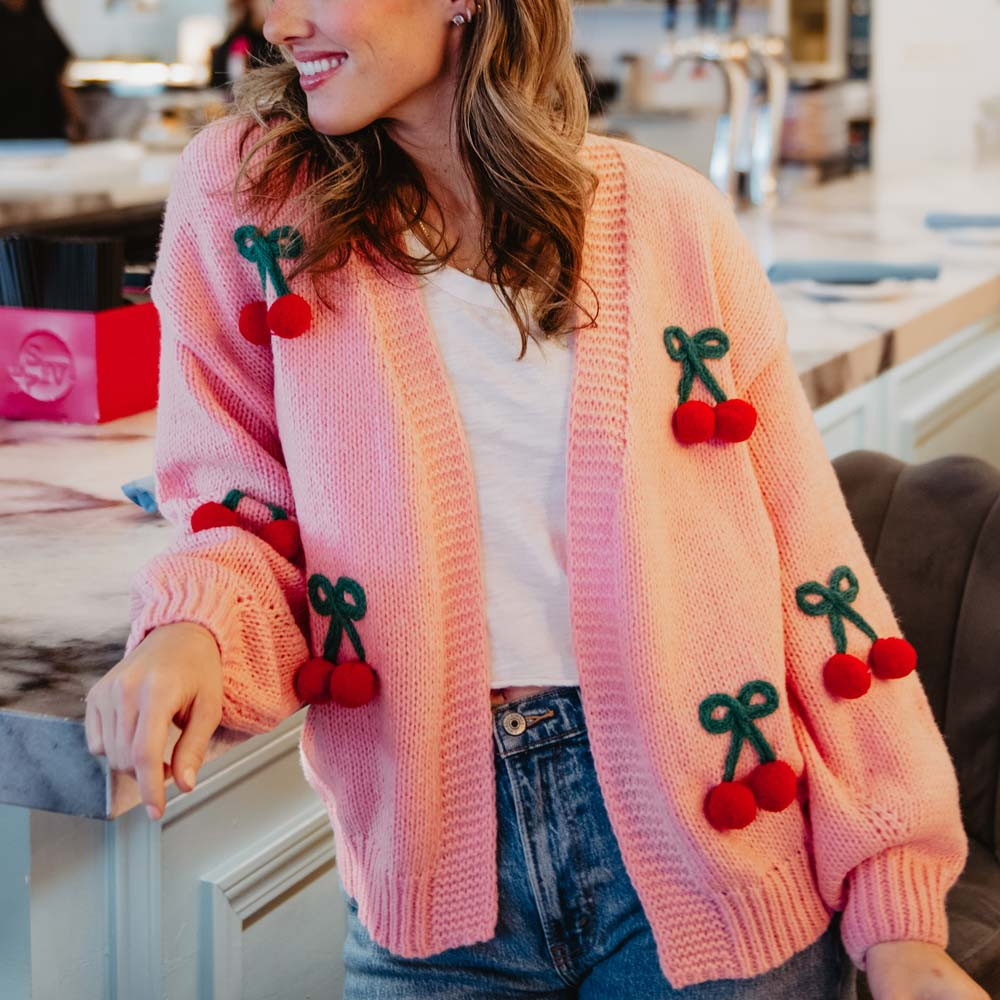 Cherry Long Sleeve Sweater Knit Cardigan | Katydid.com