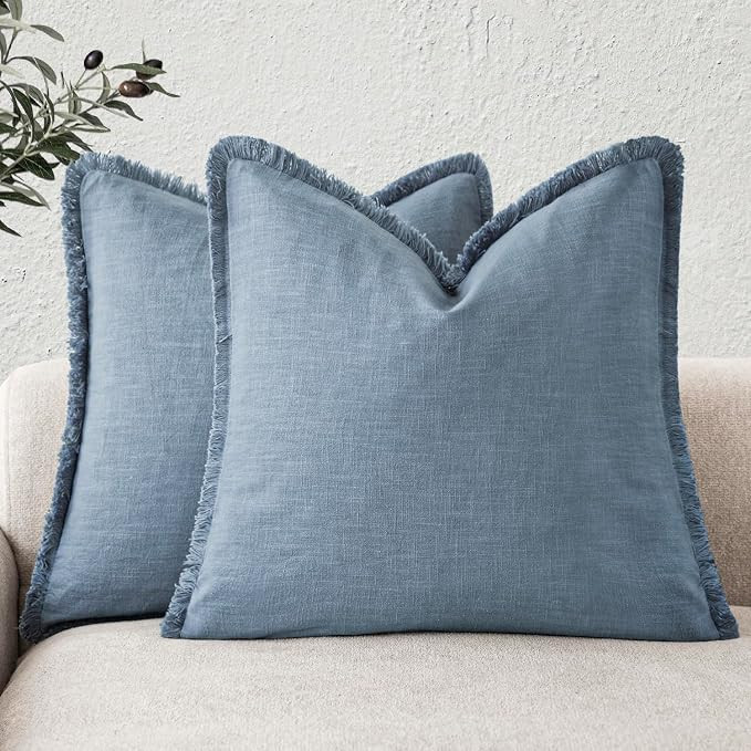 Foindtower Set of 2 Decorative Linen Fringe Throw Pillow Covers Cozy Boho Farmhouse Cushion Cover... | Amazon (US)