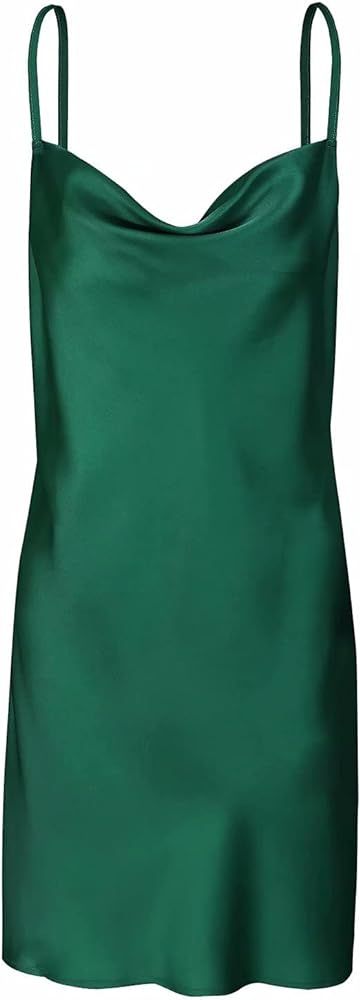COMFY ONE Satin Mini Dress Cowl Neck Spaghetti Strap Sexy Bodycon Dresses for Women Party Club | Amazon (US)