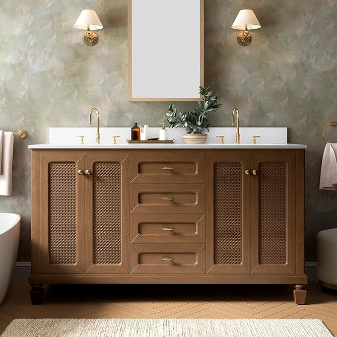 Abath Bathroom Vanity with Sink 60 Inch, Solid Wood Storage, Engineered Stone Countertop, Double ... | Amazon (US)