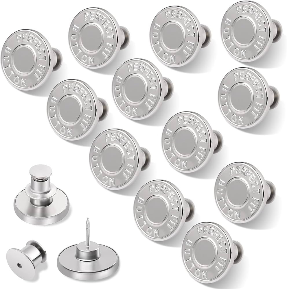 12 Sets Jean Buttons Pins , No Sew Loose Pants Button Tightener, Ceryvop Adjustable Buttons for J... | Amazon (US)