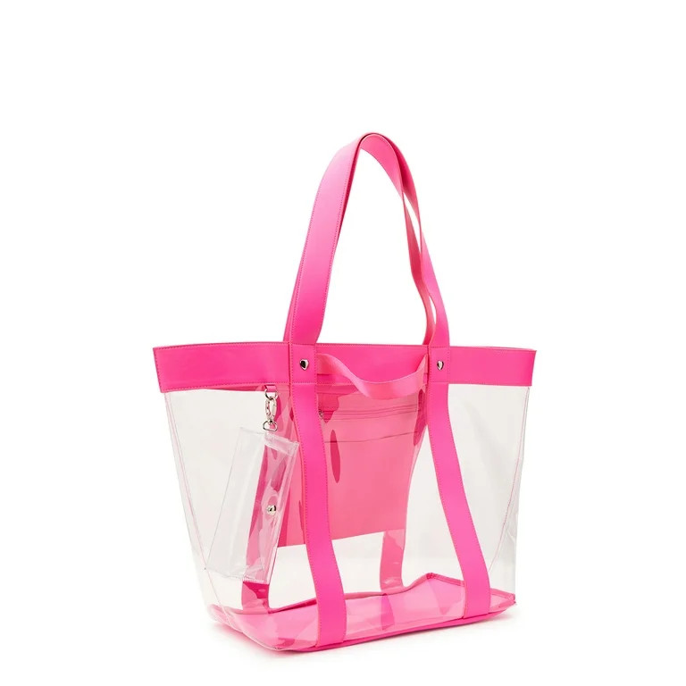 No Boundaries Women's Vinyl Beach Tote Handbag with Removable Glasses Case, Pink | Walmart (US)