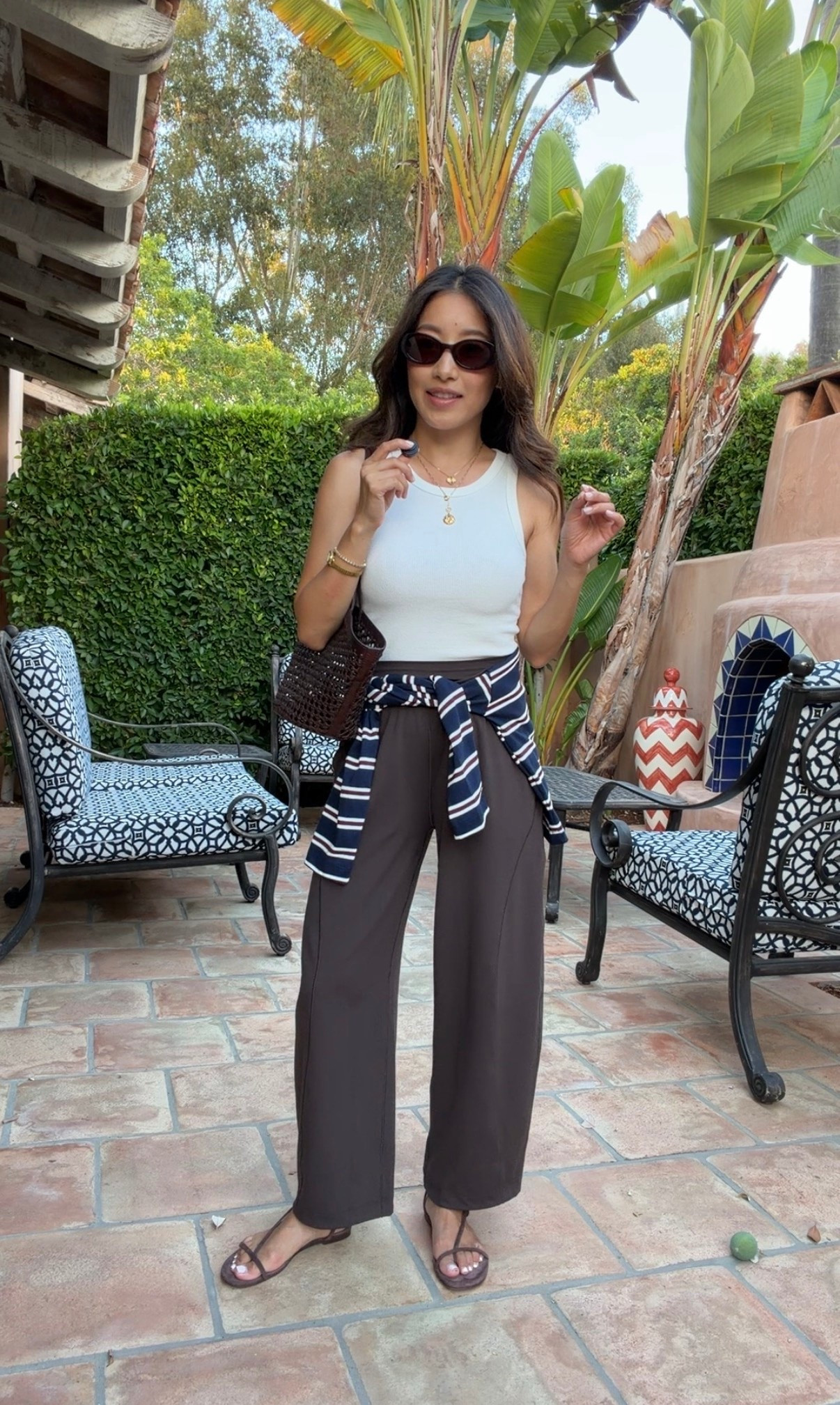 Amazing travel / casual / lounge pants that feel like leggings!
• convertible hem barrel pants size 2 (fits like xxs) shorter 25" inseam. These are made of the same align leggings fabric and buttery soft  
• brown bra top sz 4 / XS
• old Madewell tank XXS, linked a current one that is actually softer and even better 
• Gap oversized cropped stripe shirt XXS regular, boxy cut with shorter length. Length will shrink a little in wash 
• Reformation sandals 5.5 
• Madewell bag & sunglasses 

Petite friendly, easy mom outfit, comfortable pants for errands, transitional fall outfit, travel , pilates yoga

#LTKPetite #LTKmomlife #LTKTravel