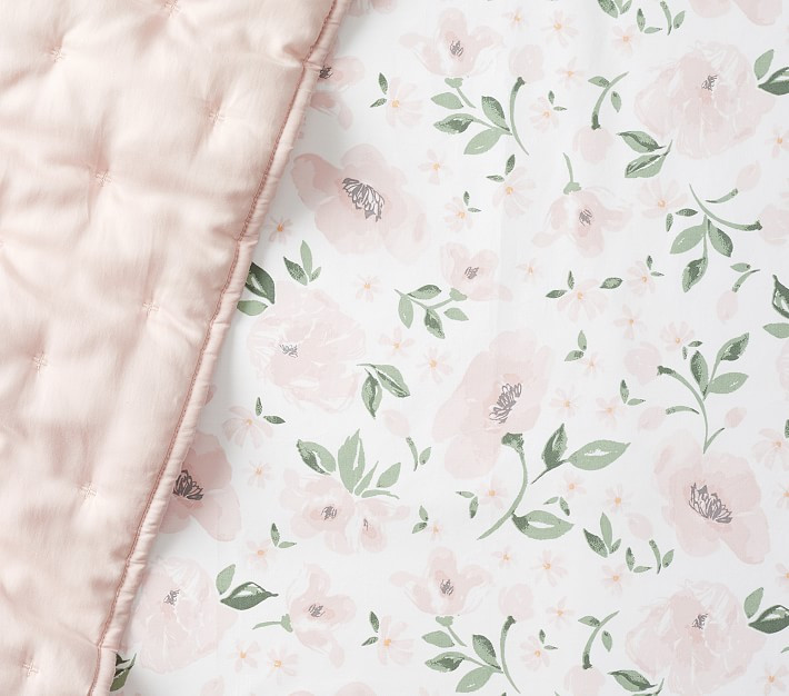 Organic Meredith Allover Floral Crib Fitted Sheet, Blush | Pottery Barn Kids