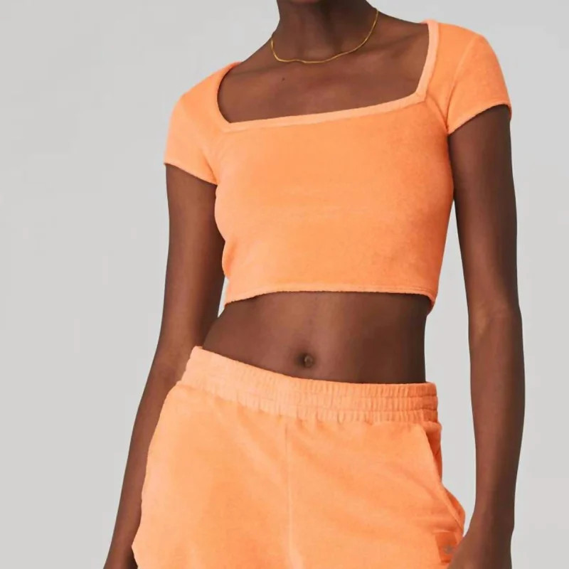 Alo Yoga Terry Beachside Short Sleeve Top In Cantaloupe - Orange - M | Verishop